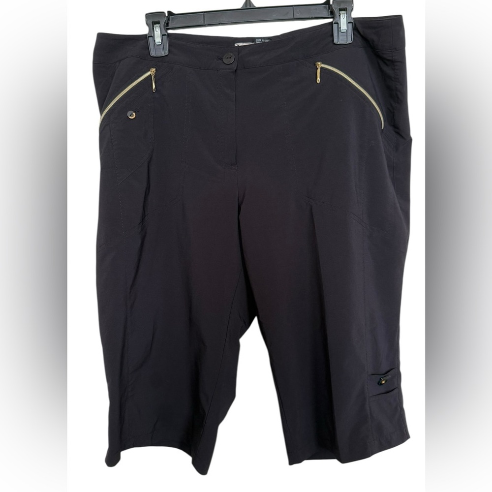 Jamie Sadock Women’s Sz 14 Black Stretch Cargo Bermuda Shorts with Gold Zippers